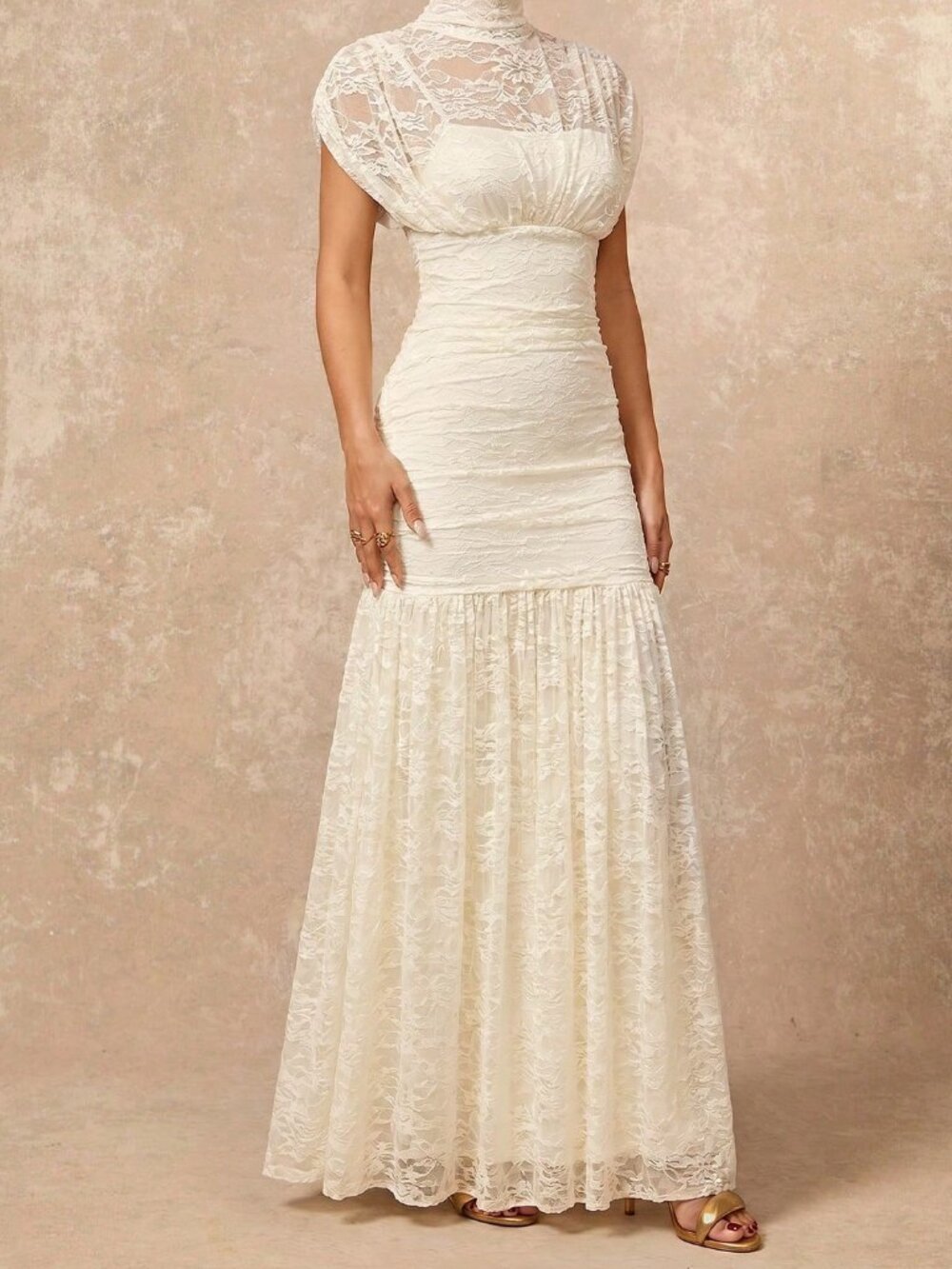 Apricot Elegant Women's Lace Dress